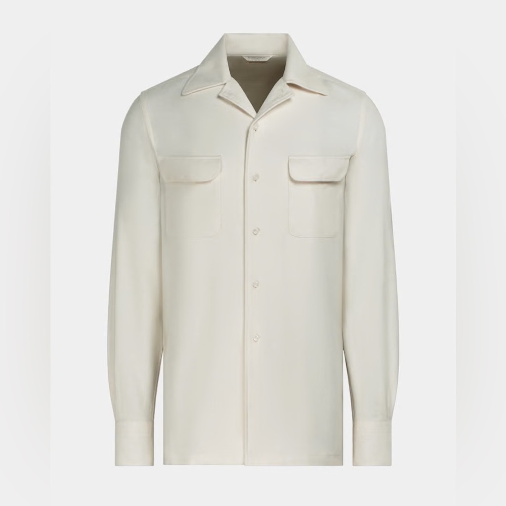SuitSupply Off-White Safari Shirt in Herringbone Egyptian Cotton Pattern